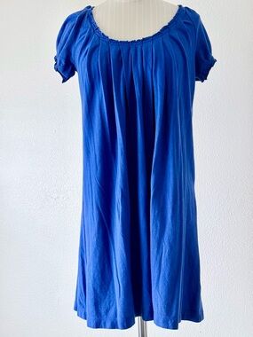 J. Crew Blue Cotton Pleated Scoop Neck Shift Dress Summer 2008 Y2K Twee XS